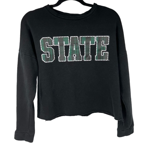 VS Pink Michigan State Black Cropped Sweatshirt - Picture 1 of 6